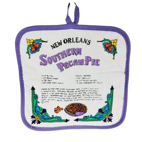 Vintage New Orleans Southern Pecan Pie Recipe Hot Pad Pot Holder Quilted - Picture 1 of 4